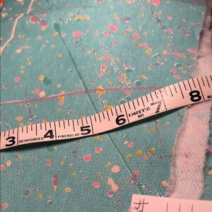 Vintage 80’s Teal and Pink Abstract fleece lined Fabric 59 x 34 sparkly silver V